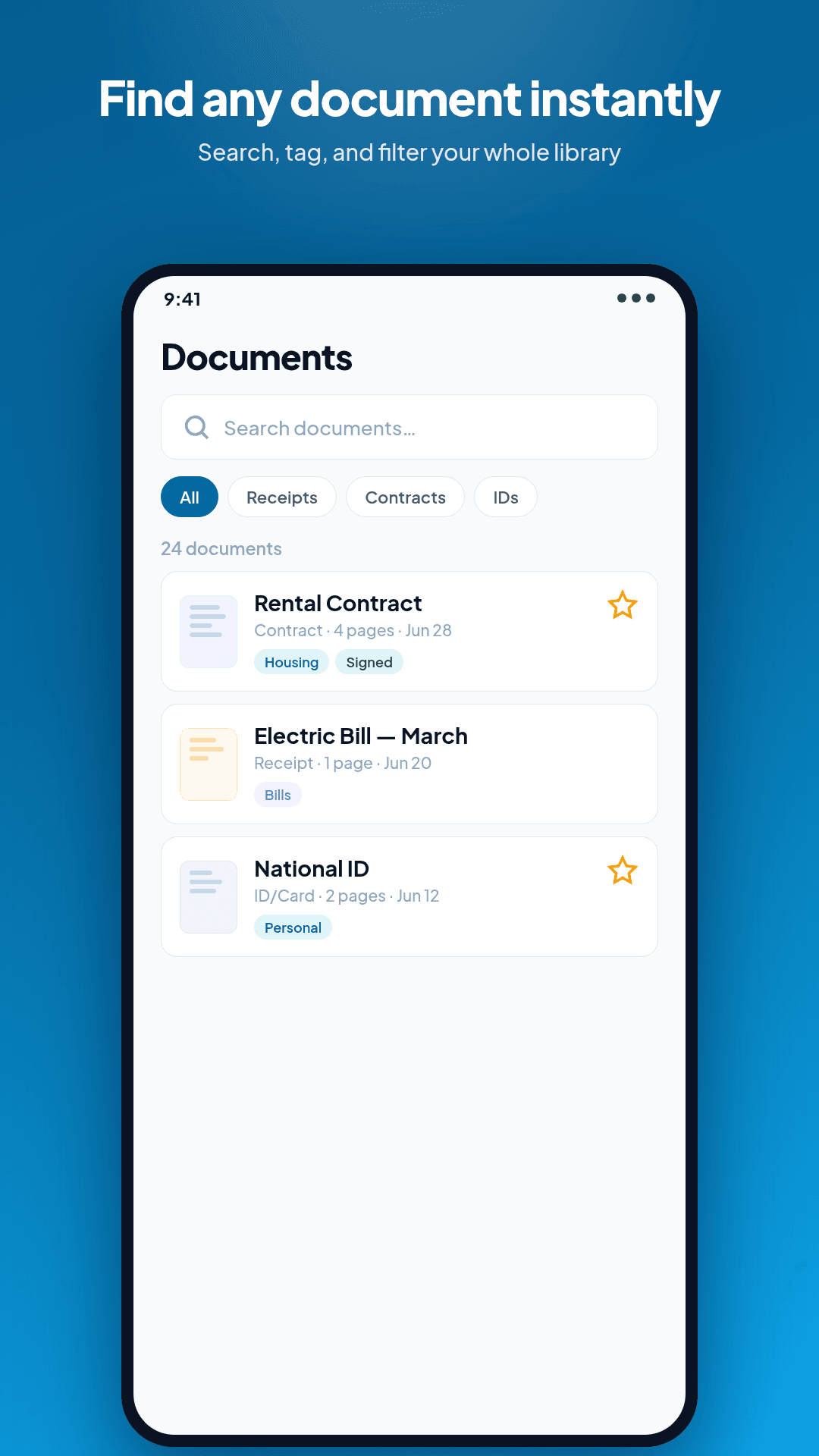 Scanily document library interface preview