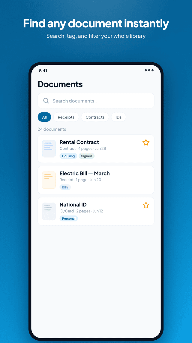 Document library with search and tags