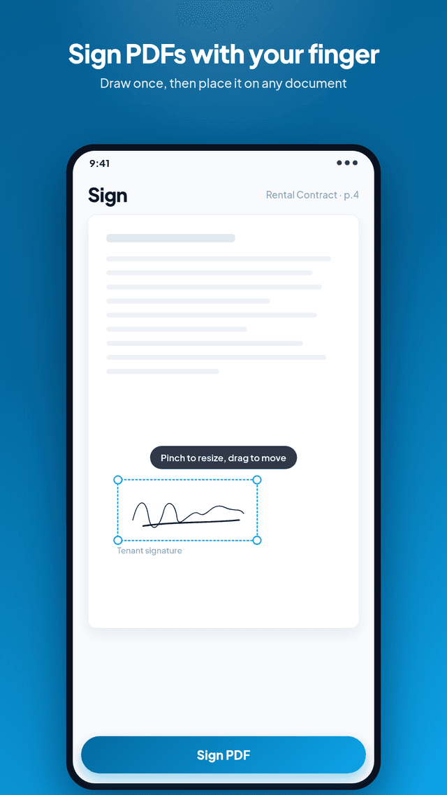 Signature tool on a PDF document